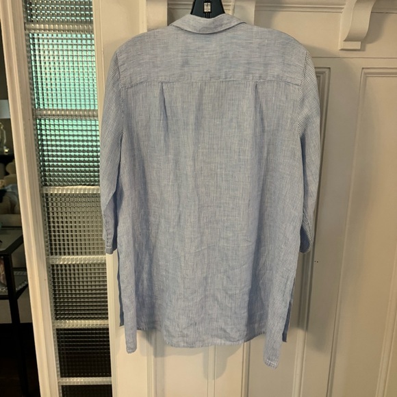 J Jill Love Linen Tunic Top Womens Size S Shirt Blue White Stripe 3/4 Sleeve - Picture 3 of 7
